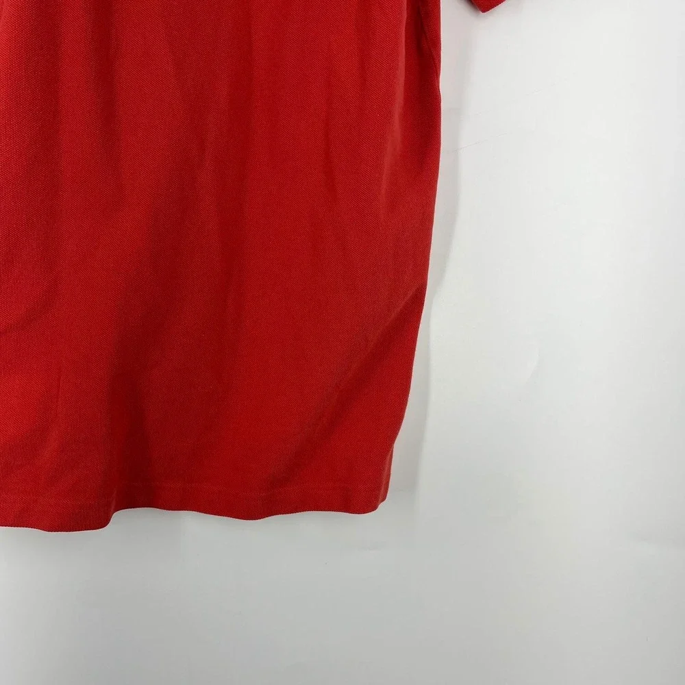 Lands End Mens Red Pique Cotton Short Sleeve Polo Shirt with Pocket Size L 42-44